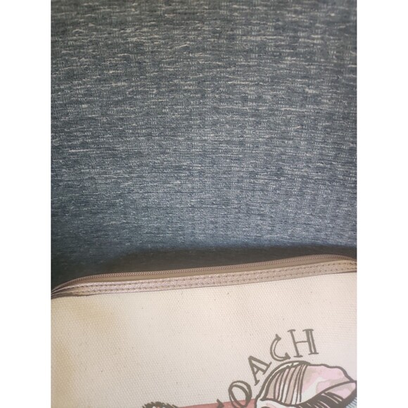 Coach Canvas Cosmetic Pouch Bag Pink Seashells & Conch Shell Bronze Trim - Picture 9 of 11